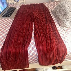 Pleated Pant (Wide Leg) Red Wine Color